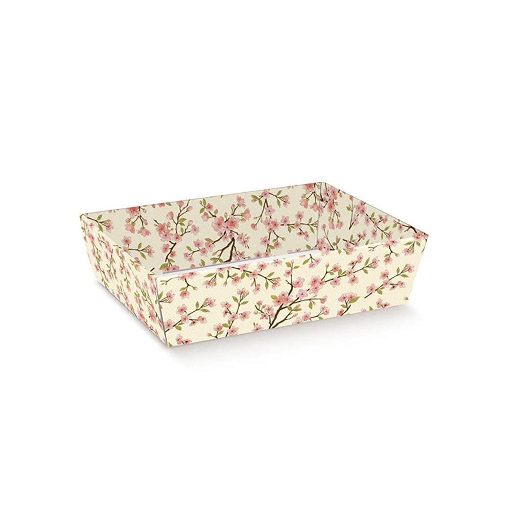 Lucgel, Korb aus Pappe mit Pfirsichblüten, 400 x 300 x 115 mm, 10 Stück