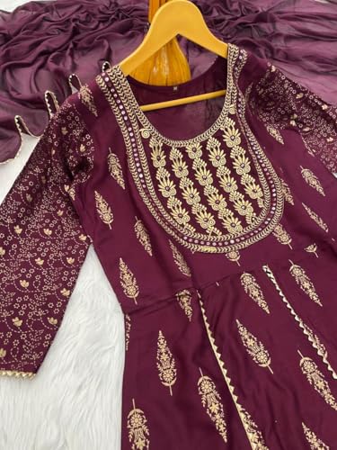 Image of Rayon Nayra Cut Embroidered Kurti Pant Set with Dupatta|Elegant Ethnic Wear for Party and Festive Occasions