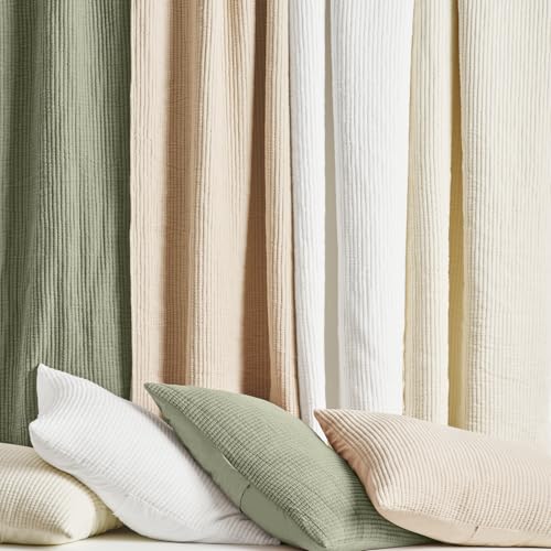 Image of EVERGRACEHOME Cotton Coverlet Set Full Queen Size 3 Pieces, Lightweight Soft Ribbed Matelasse Bedspread Quilt Set, Oversized Quilted Bedding Set with 2 Pillow Shams for All Seasons, Light Sage Green