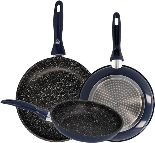 Hzone Sartenes Juego de 3 Piezas (20 + 24 + 28 cm) de Aluminio Prensado con Total Antiadherencia, Induccion, Gas,...