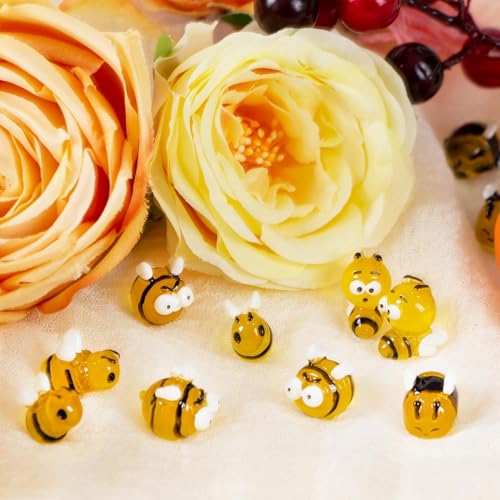Image of FEXIA 30pcs Mini Resin Bees Tiny Figures Glow in the Dark Tiny Craft Bees for Aquariums Dollhouses Garden Landscape Birthday Party Table Decoration