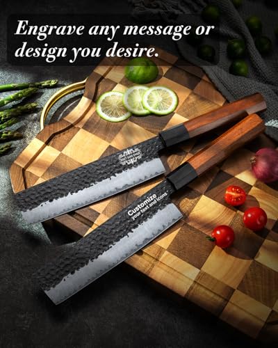 Image of FAMCUTE Custom Engraved 7'' Nakiri Knife, Hand Forged 5-Layer 9CR18MOV Steel Japanese Chef Knife with Rosewood Handle, Personalized Birthday Gifts for Men /Dad (Luxury Sandalwood Box)