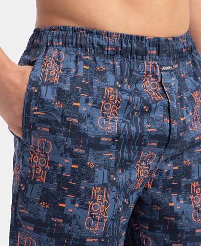 Image of Jockey NY07 Men's Super Combed Cotton Satin Weave Printed Boxer Shorts with Side Pocket