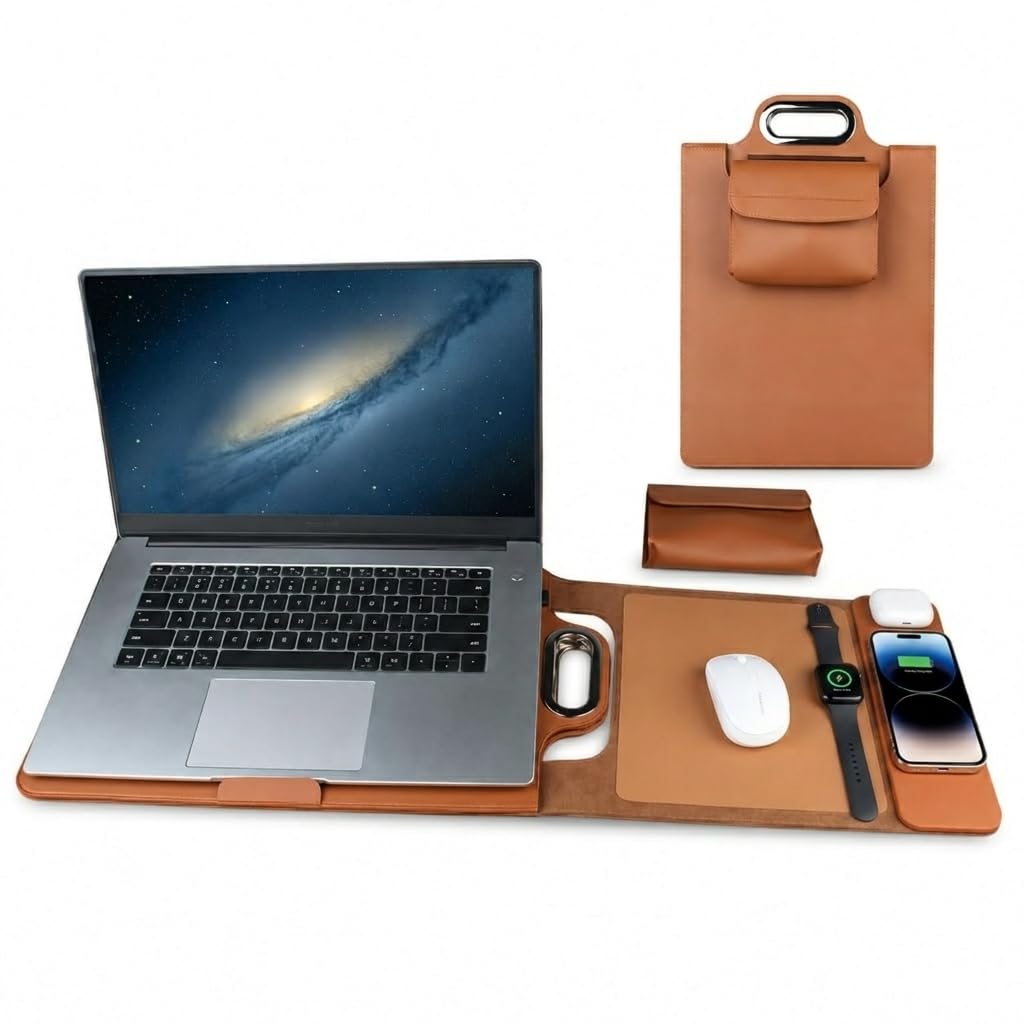 Funda para Portátil con Carga Inalámbrica 15W (Marrón)