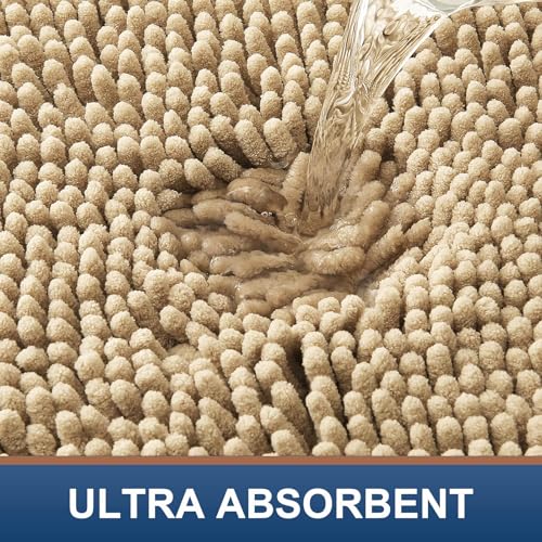 Smiry Luxury Chenille Round 24x24, Extra Soft and Absorbent Shaggy Bathroom Mat Rugs, Machine Washable, Non-Slip Plush Carpet for Tub, Shower, and Bath Room, Beige