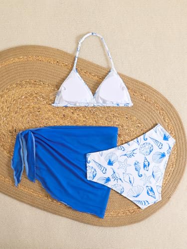 SEGT Girl's 3 Piece Striped Bikini Swimwear Cute Swimsuits Bathing Suit High Waisted with Cover Up Beach Skirt2