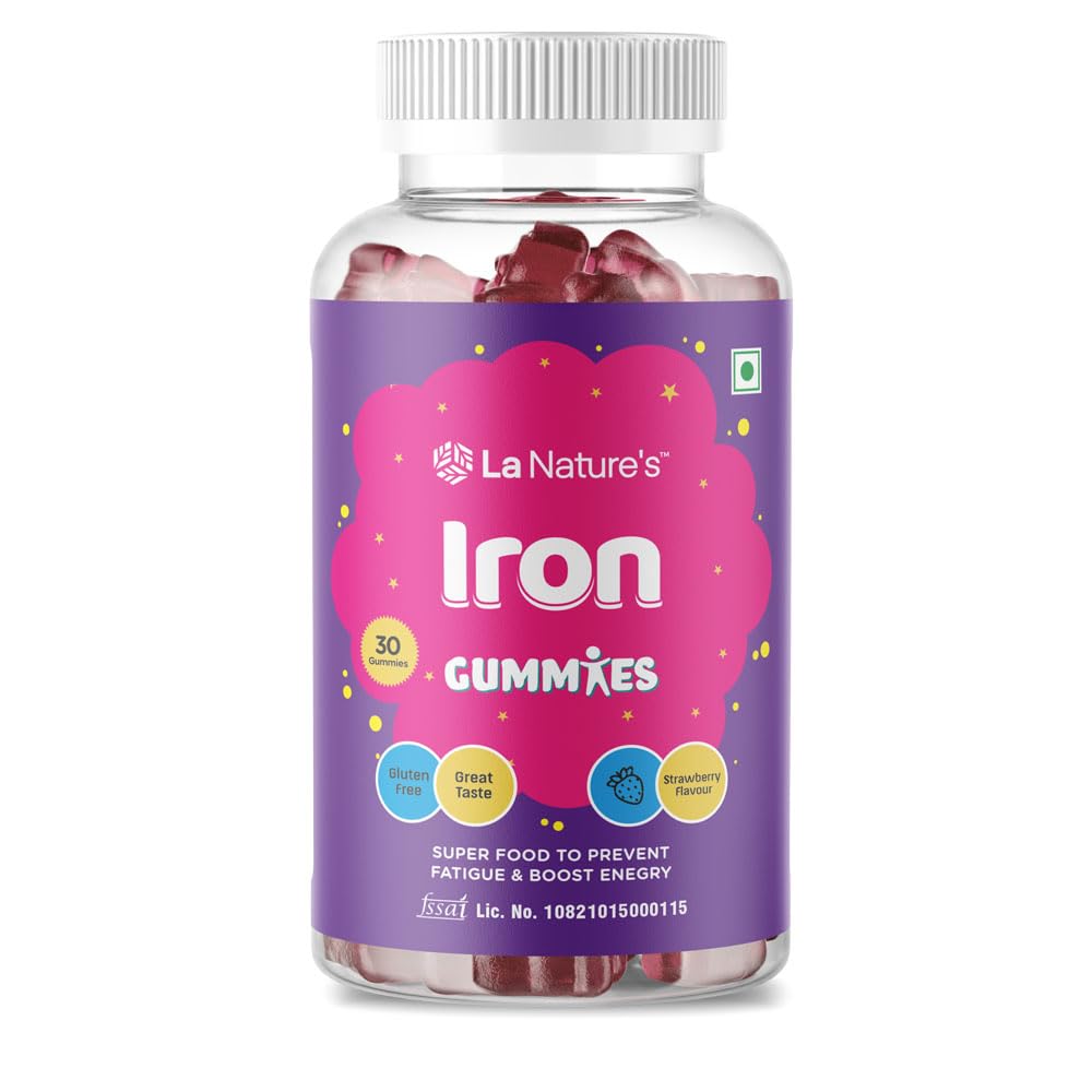 La Nature's Iron Gummies For Kids And Adult s Superfood To Prevent Fatigue And Boost Energy Maintain Hameglobin Level Supports Immune System Strawberry Flavour (30 Gummies)