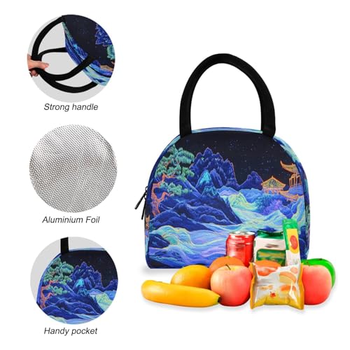 Art Chinese Landscape Print Backpack Set with Lunch Bag, Large Capacity Travel Backpacks and Lunch Box Insulated for Commute Hiking Picnic4