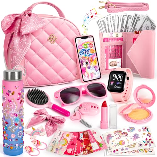 Hohosunlar Sac à Main Petite Fille, Faux Maquillage, DIY Licorne Bouteille d’Eau Fille, Watch, Téléphone Portefeuille Clés, Jouet de Princesse, Noël...