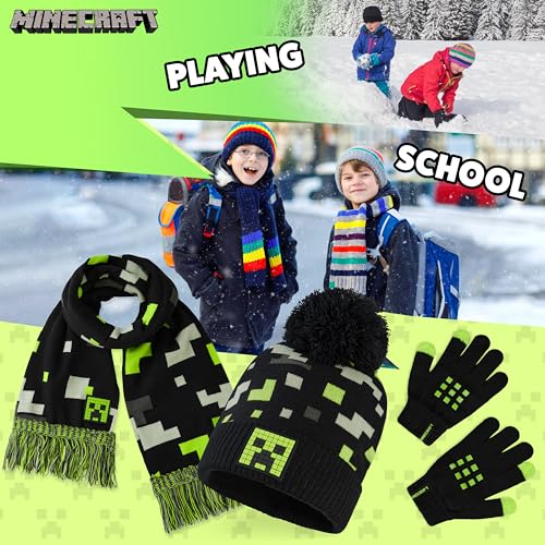 Image of Minecraft Winter Set for Boys, Teens, 3 Piece Hat Scarf Gloves or 2 Piece Gloves & Hat, Winter Accessories, Gifts for Boys