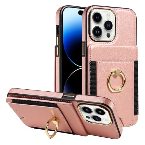 S. Tedazo for iPhone 14 Pro Max Wallet Case with Credit Card Holder and 360° Rotation Ring Stand, RFID Block Flip Leather Shockproof Cover for iPhone 14 Pro Max-Rose Gold by S. Tedazo - Used condition - US$9.08