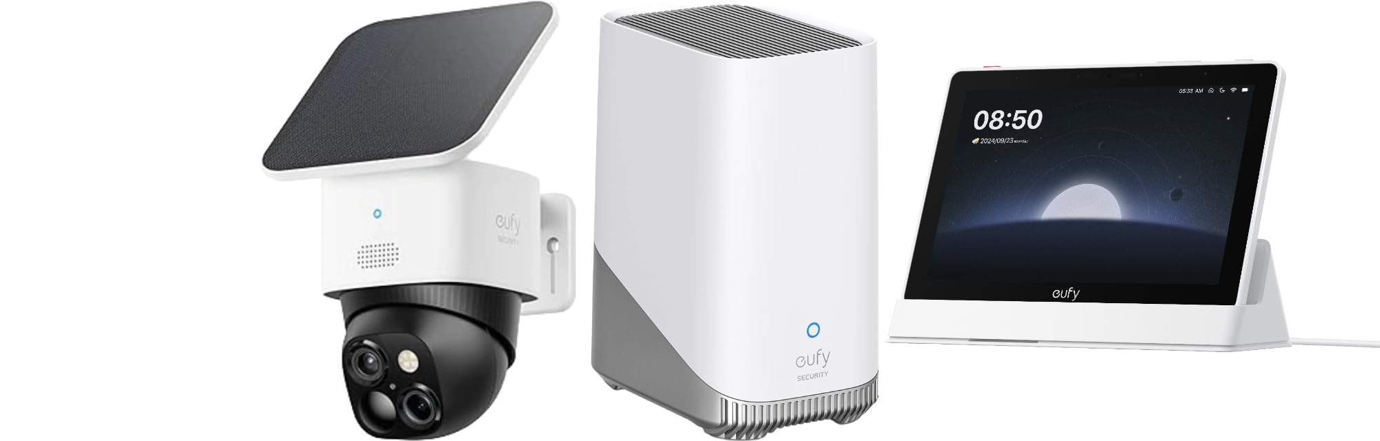eufy Security SoloCamS340 Caméra de Sécurité Solaire avec Smart Display E10 et HomeBase S380, eufy Edge Security Center, Stockage Local Extensible Jusqu’à 16 to, sans abonnement