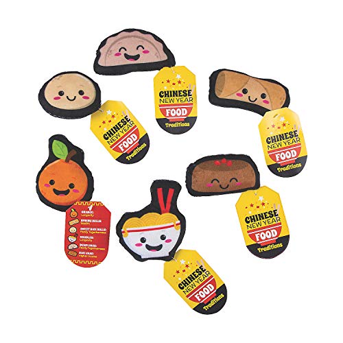 Fun Express 2024 Chinese New Years Plush Food Characters with Cards - 12 Pieces - Party Supplies for Kids