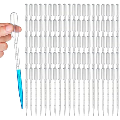 HUAZIZ 100 Pcs Transferpipetten aus Kunststoff, 5Ml, Einweg-Flüssigkeit Tropfer mit Skala, Squeeze-Transfer-Pipetten(Transparent) Cover