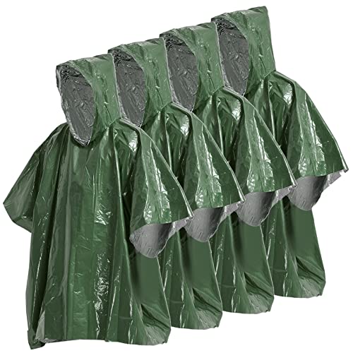 NEE 4 Pack Emergency Rain Poncho Thermal Blanket Poncho Weather Proof Outdoor Survival Camping Gear