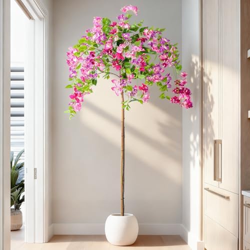 6FT Artificial Bougainvillea Tree Artificial Tree Tall Potted Fake Bougainvillea Trees for Outdoor Indoor Lifelike Potted Faux Plants with Wood Trunk and Flowers Office Wedding Home Decor