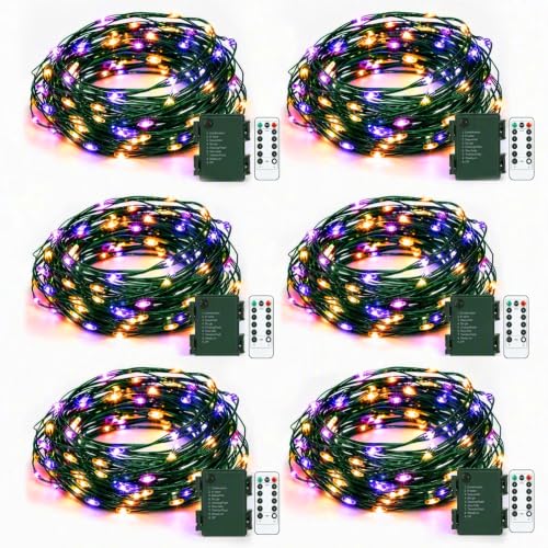 6 Pack Fairy Lights, 60 LED 9.8FT Purple & Orange Battery String Lights - image 1