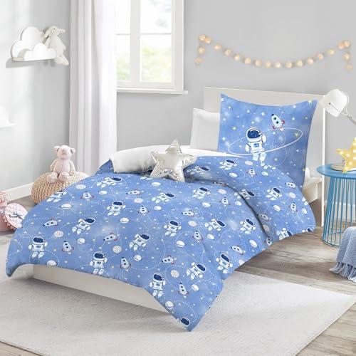 Yasida Housse De Couette Espace 140x200 Enfant - Parure De Lit Galaxie - Motif Astronautes/FuséEs Pour GarçOn/Fille & Ados | 2pc (Housse Couette + Taie 65x65) -...