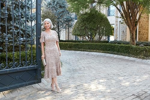 Alex Evenings Women's Midi Stretch Lace & Sequin Formal Dress, Wedding Guest, Mother of The Bride (Petite and Regular Sizes)4
