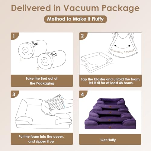 Image of EHEYCIGA Orthopedic Dog Bed for Large Dogs, Waterproof Memory Foam With Sides, Non-Slip Bottom, Egg-Crate Foam Couch, Washable Removable Cover, Purple