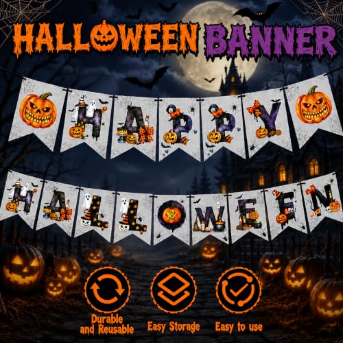 Image of Halloween Decorations - Happy Halloween Banner for Indoor Outdoor | Halloween Party Decorations - Trunk or Treat Backdrop Garland for Home Wall Decor, Hanging Party Favors Supplies for Birthday
