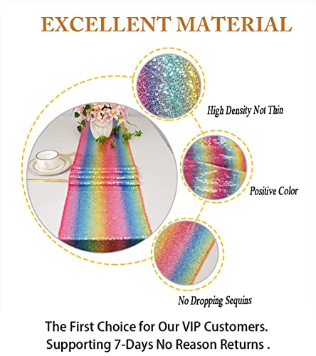 Rainbow Table Runners 12X108-Inches Pack Of 10 Sequin Table Runners Glitter Sequin Fabric Covers For Rectangle Round Tables Christmas Decorative Table Runners For Reception Birthday Decorations #TOP4