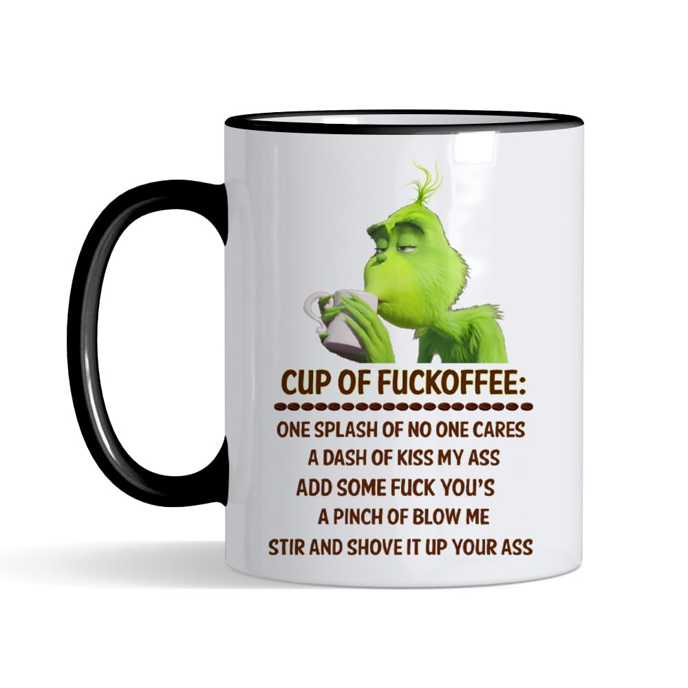 Crunchy Carrots Cup of Fuckoffee Mug - Funny Sarcastic Humour 11 oz Coloured Rim and Handle Cup Rude Adult Gift for Friend Colleague Secret Santa (Black Rim)