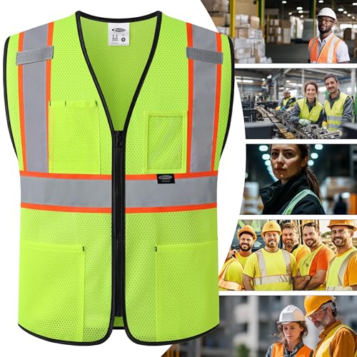 Image of JKSafety Safety Vest for men women Hi Vis Vest with Pockets and Zipper High Visibility Meet ANSI Standard（BX310