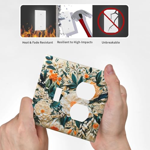 Decorative Outlet Covers Rustic Big Flowers Abstract Floral 2 Gang Wall Plate Cover Single Toggle Duplex Combo Two Switch Light Switch Cover Plate Jumbo Dual GFCI Faceplate