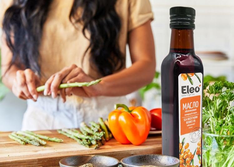 Miniatura 3 de Eleo Aceite de espino cerval de mar natural siberiano de grado alimenticio, vegano extra virgen y prensado en frío para uso interno y externo, 8.5