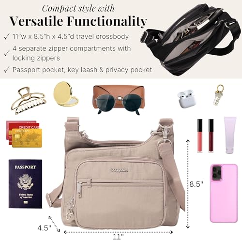 Image of Baggallini Securtex Anti-theft Crossover Crossbody Bag 11 inchw X 8.5 inchh, Rfid, Built-in Wallet, Locking Zippers