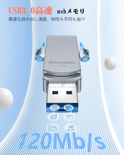 undefined 4 in1 usbメモリ【アプリ不要 アルバムから直接保存出来 】256GB フラッシュメモリ IOS/Android/PC USB高速 4 in1 Phone usbメモリ スマホ usbメモリphone バックアップ usbメモリ タイプc usbメモリ 外付けusbメモリー 容量不足解消写真沢山撮る人に必要なusbメモリ! (グレ-, アプリ不要 256GB) の商品画像 5