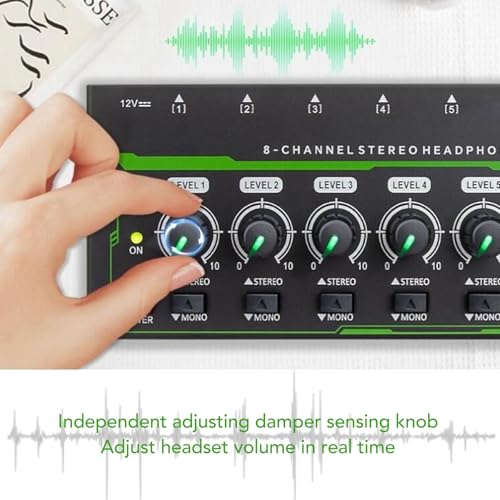 Headphone Amplifier 8 Channel, Stereo Headphone Amp Portable Metal Volume Adjustment Guitar Headphone Amp Splitter, Headphone Mixer with Mono and Stereo for Recording Studio (US