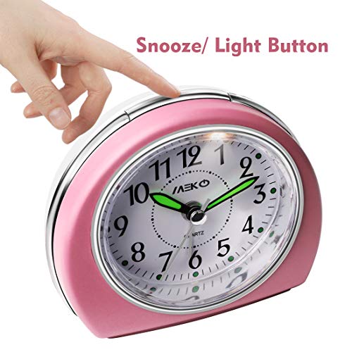 Meko Alarm Clocks For Bedrooms, Small Battery Powered Travel Alarm Clock With Snooze And Nightlight, Silent No Ticking Bedside Clock(Pink) #TOP1