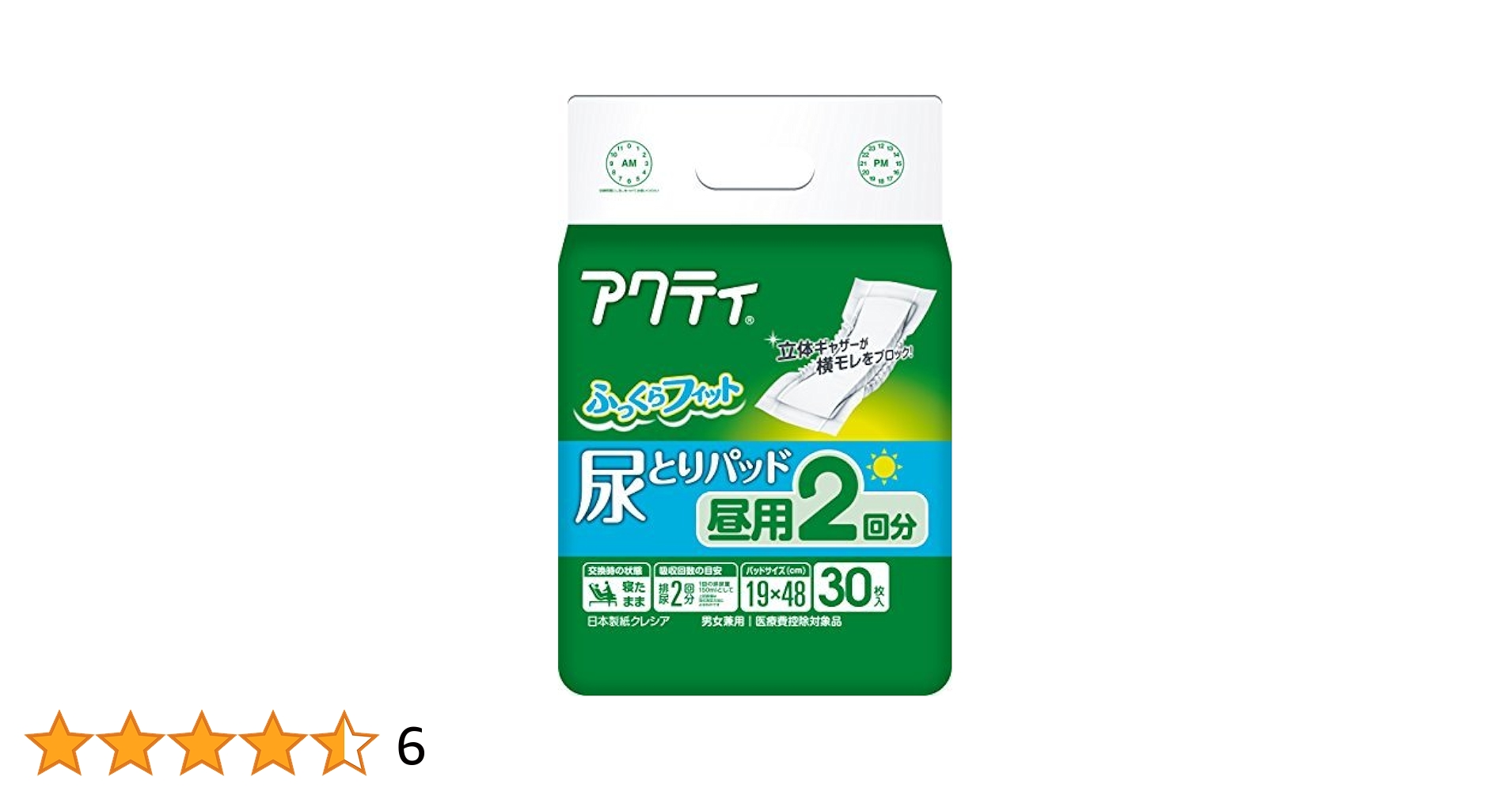 アクティ　尿とりパッド　ニオイ抑制　昼用2回分　30枚入　6パック✕2ケース アクティ 尿とりパッド ニオイ抑制 昼用2回分 30枚入 6パック✕