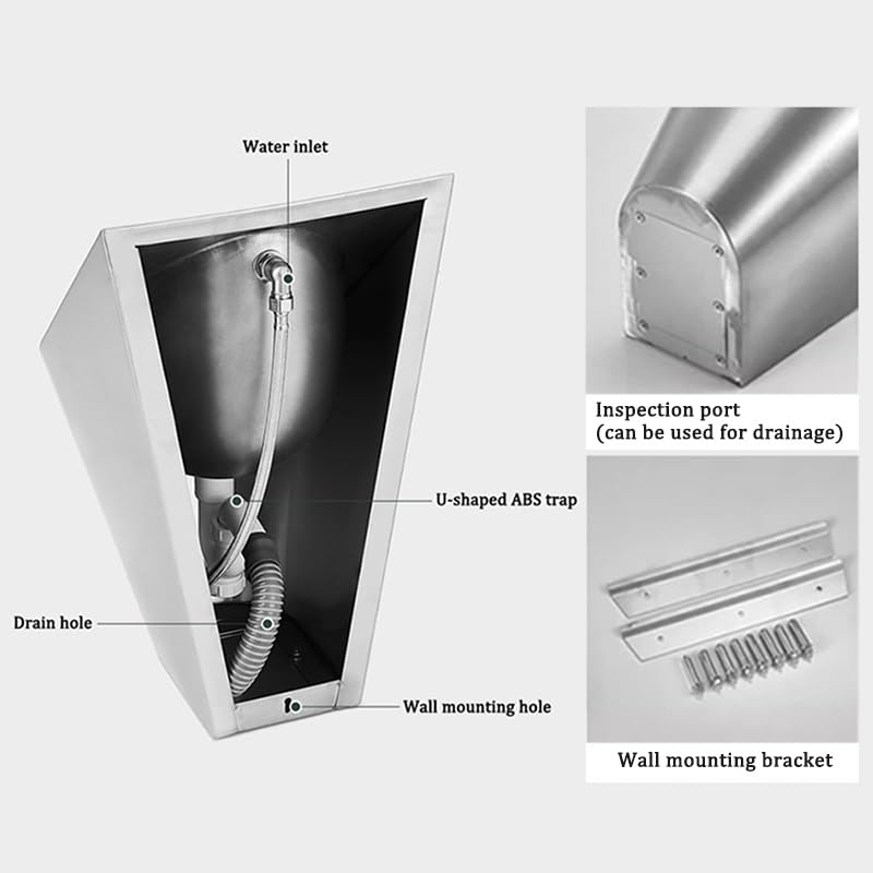 PFCDZDU Wall-Mounted Flushing Urinal, 304 Stainless Steel Men's Urinal Trough, Household/Commercial, Adult Urinal Toilet, Male Bathroom Public Toilet(Gold,C)