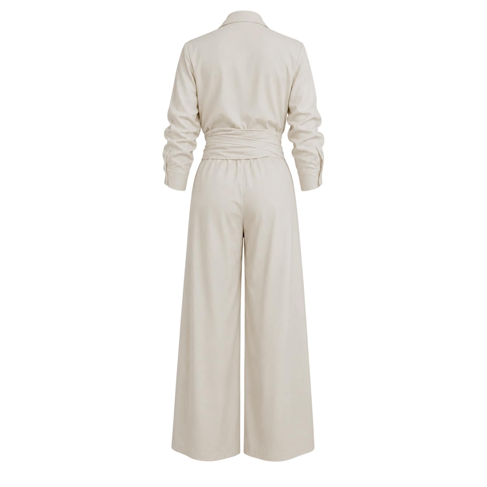 Generisch Tuta da donna a 2 pezzi, elegante, estiva, a maniche lunghe, con camicetta e pantaloni larghi, per jogging, spiaggia, vacanze, sport, streetwear, per il tempo libero