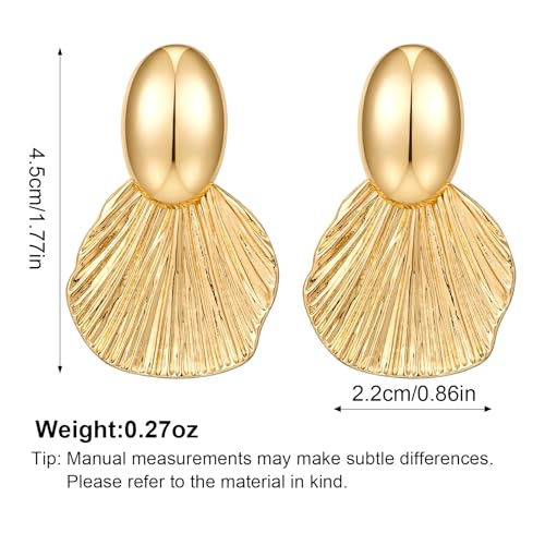 Gold Earrings Dangle Chunky Fan-shaped Earrings Shell Earring for Women Two-Tone Fashion Statement Jewelry 6