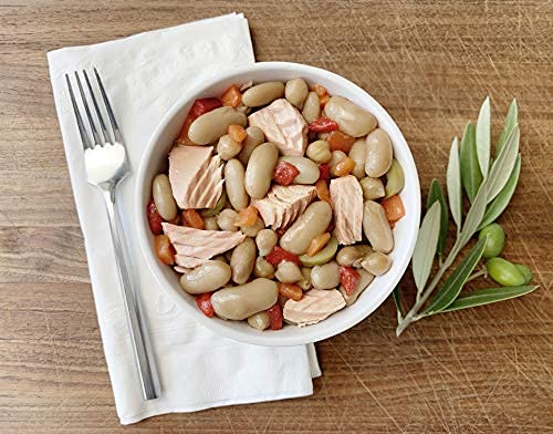 Image of Wild Planet Ready-To-Eat Wild Tuna White Bean Salad, 5.6 Oz, Pack of 9 | White Bean Salad With Organic Chickpeas, Carrots, Red Peppers & Green Olives. Non-GMO, Gluten Free, Kosher, Dairy Free