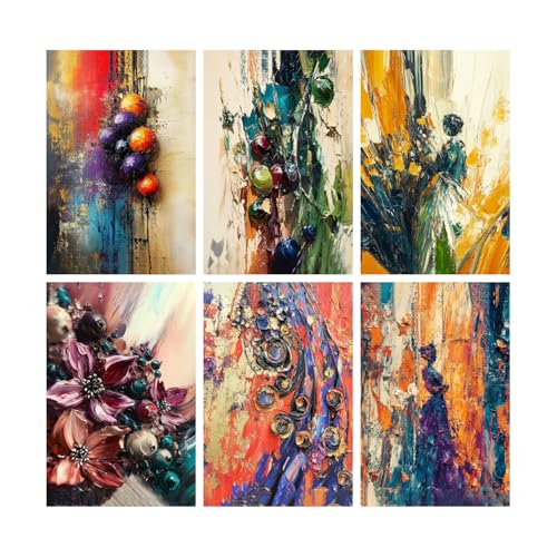 Image of SiddArtify Abstract Floral Wall Art Prints Set - Textured Oil Painting Poster Decor for Living Room Bedroom Office - 8x12 inch Board Pack of 6