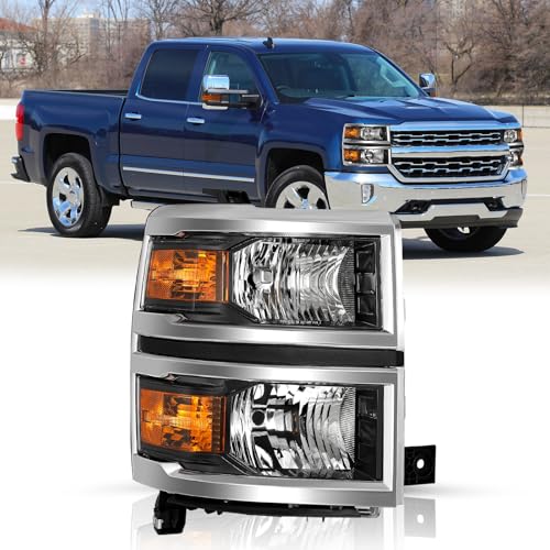 Image of TUSDAR Upgraded Lens Headlights Assembly Fit for 2014 2015 Chevy Silverado 1500 Pickup Truck OE Style Halogen Headlamps Replacement Chrome Housing /Passenger Right Side