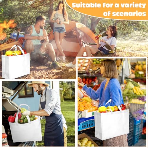 Windyun 50 Pcs Reusable Grocery Bags Large Non Woven Shopping Bags with Handles Foldable Portable Tote Carryall Bulk (16 x 12 x 6 Inch,White) - Thumbnail 7