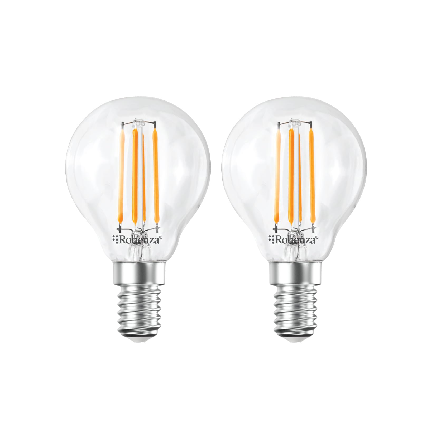 Robenza E14 LED Filament Golf Ball Bulb, 4W (40W Equivalent), 470lm Warm White 2700K, SES Small Edison Screw G45 Mini Globe, Clear Glass LED, Non-Dimmable Decorative Ceiling Light Lamp – Pack of 2
