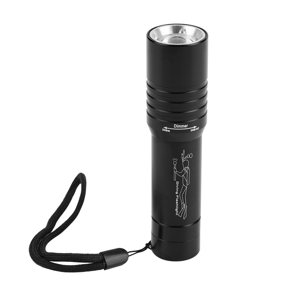LED Underwater Flashlight, 1200LM T 6 LED Diving Photography Fill Light with Lanyard, Handheld Zoomable LED Torch Lamp Underwater Diving 50M, for Diving, Camping, Fishing