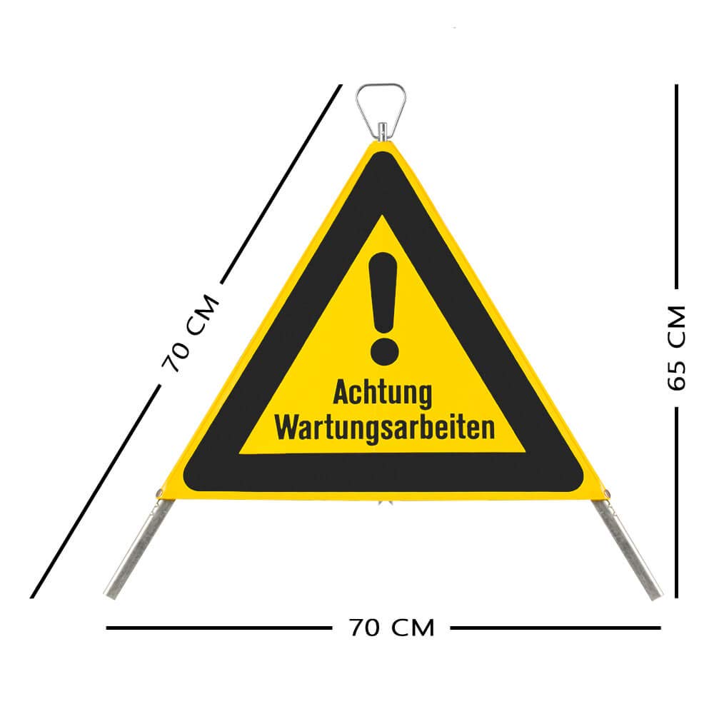 Faltsignal Achtung Wartungsarbeiten NISSEN, gelb/schwarz, SL 70 cm, Art.-Nr. 607895 | Faltsignal | Warnpyramide | Warnsymbol