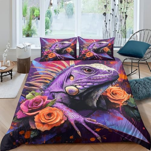 Housse de couette lézard violet 3D en microfibre pour lit double de chambre d'ado - 4