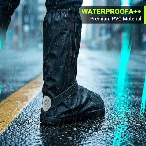 Image of PALAY Waterproof Rain Shoe Covers Reusable Protective Shoe Covers with Non Slip Sole Elastic Fit Zipper Design for Monsoon Commuting Cycling Outdoor Use, Black, S