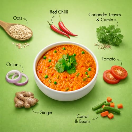 Image of Bagrry's Masala Oats- Tangy Tomato 1000g (Pack of 2, 500g Each) | Made with Whole Grain Oats | High Protein Breakfast Cereal, Snack | Dehydrated Vegetables, Spices & Herbs | High Fibre | Non- GMO | Instant Oats | No Added Preservatives & Artificial Colours