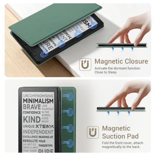 Image of CoBak Magnetic Case for XTEINK X3 eBook Reader, 3.7 inch Ultra-Lightweight PU Leather Cover(Dark Green)