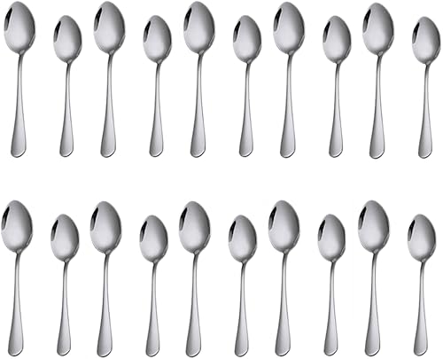 Juego de 20 cucharas de cena de 6.8 pulgadas y 7.3 pulgadas, cucharas de acero inoxidable, cucharadas pulidas con espejo, uso para el hogar, cocina